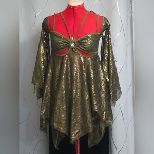 Dolls Kill Club Exx Gold/Olive Green Sequin Mini Dress SOLD OUT